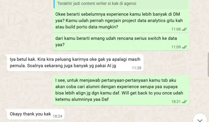 WhatsApp conversation with RevoU Alumni Helpdesk 3