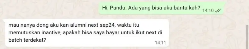 WhatsApp conversation with RevoU Alumni Helpdesk 4