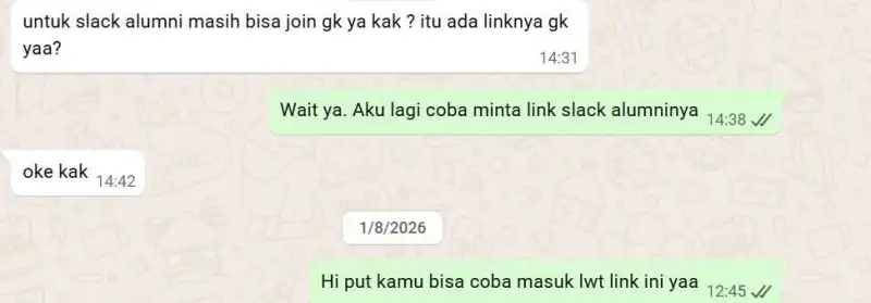 WhatsApp conversation with RevoU Alumni Helpdesk 5