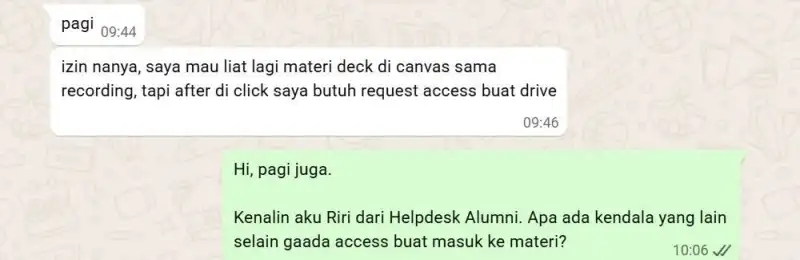 WhatsApp conversation with RevoU Alumni Helpdesk 6