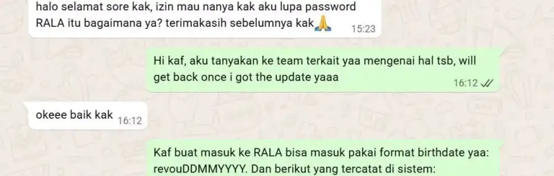 WhatsApp conversation with RevoU Alumni Helpdesk 7