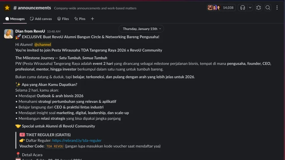 RevoU Community Slack #Announcement